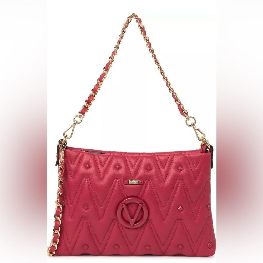Valentino Red Quilted Crossbody Bag with Gold Accents